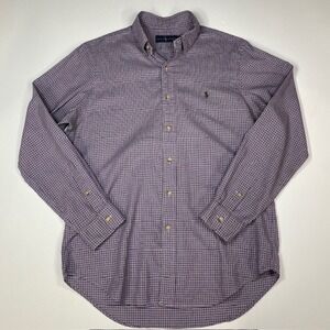 Ralph Lauren Mens Shirt M/M Purple Green Check Plaid Long‎ Sleeve Button Down